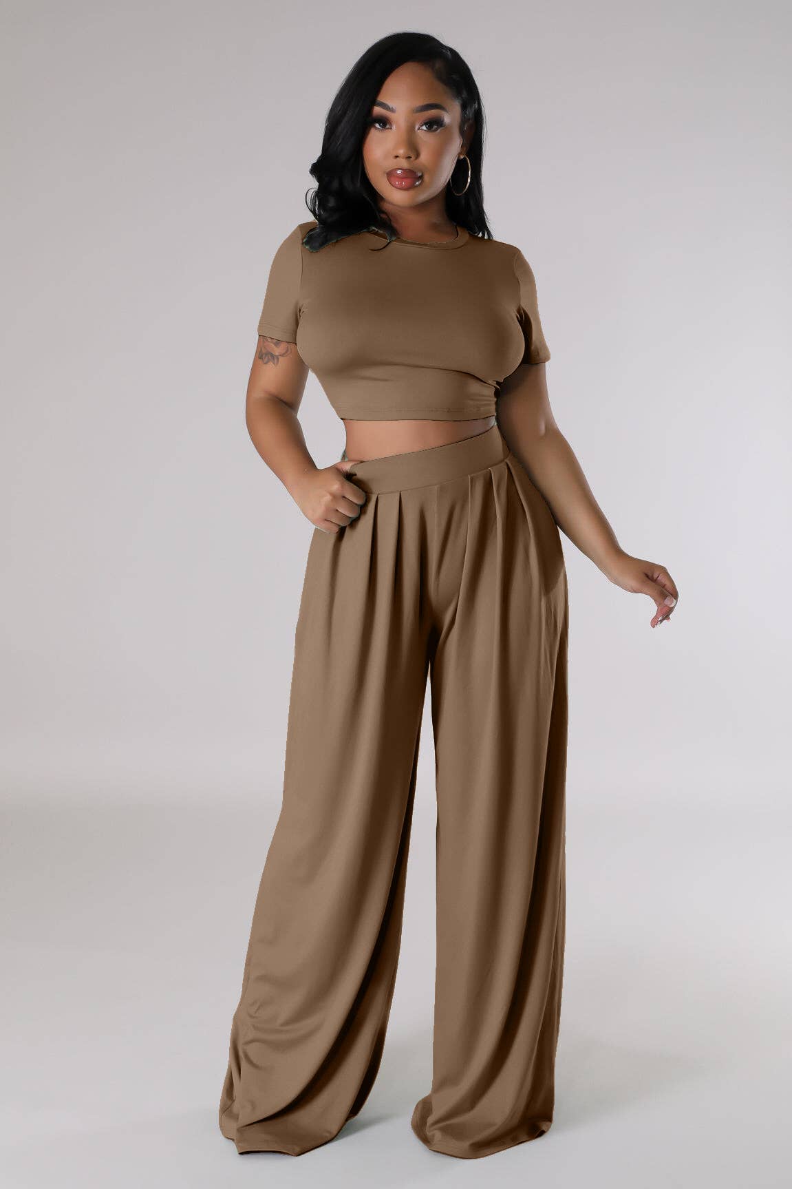 CROPPED TOP AND WIDE LEG PANTS SET