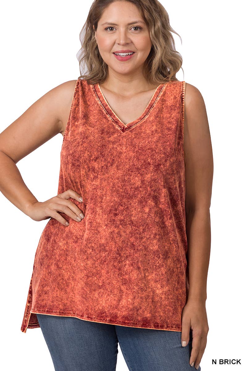 ,,,..._ SI-22151 Plus size Mineral Wash Top w/ Side Slit