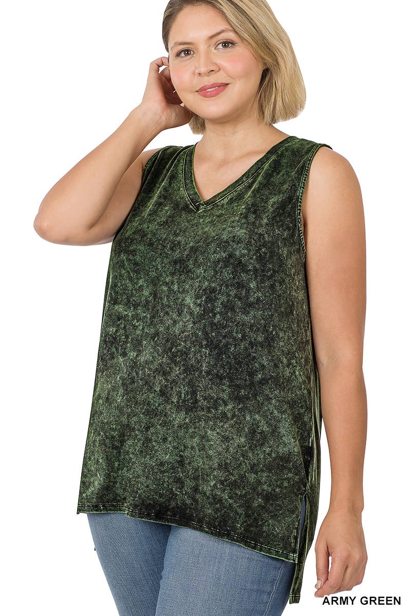 ,,,..._ SI-22151 Plus size Mineral Wash Top w/ Side Slit