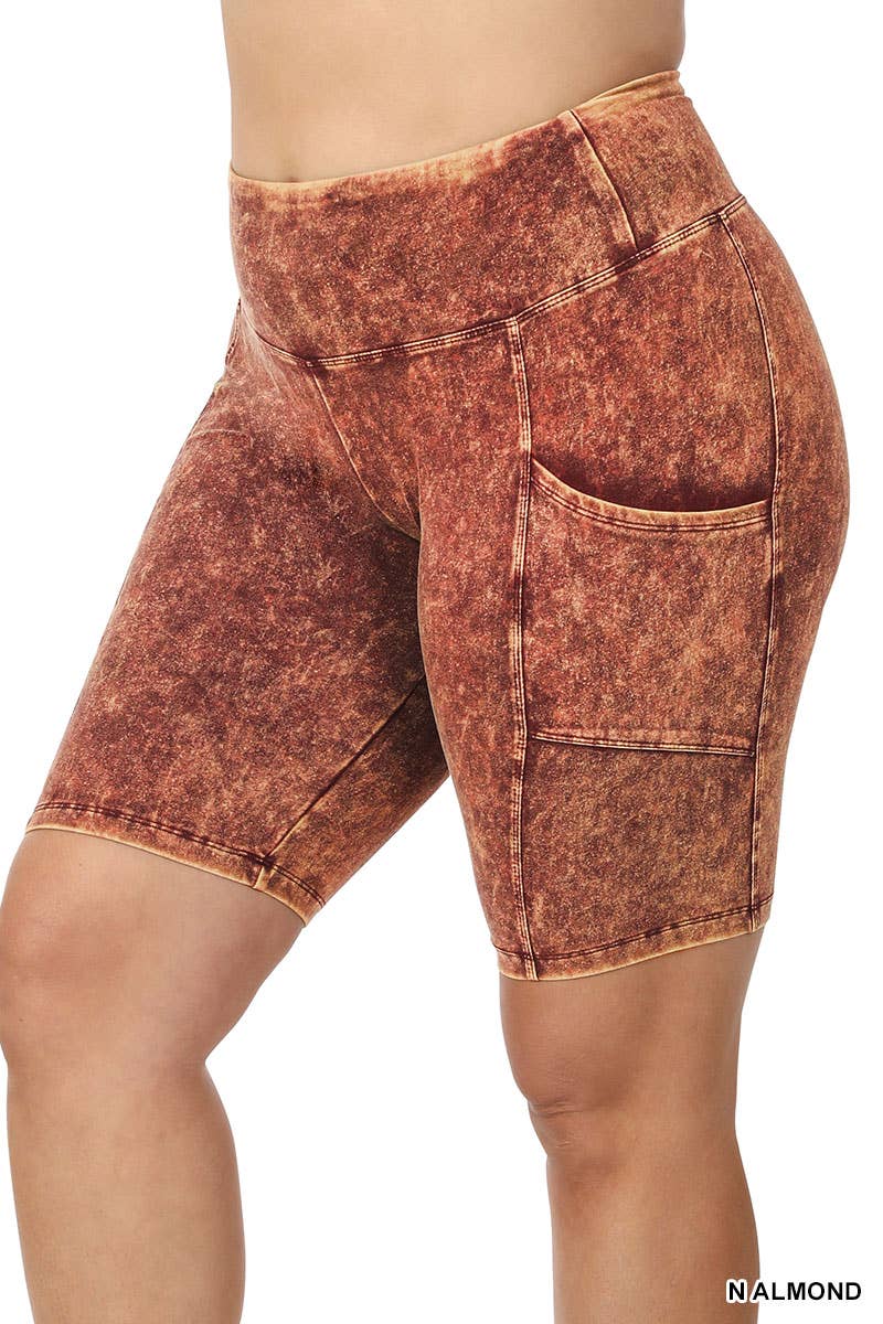 ._ SI-22150 PLUS SIZE MINERAL WASH WIDE WAISTBAND POCKET LEGGINGS