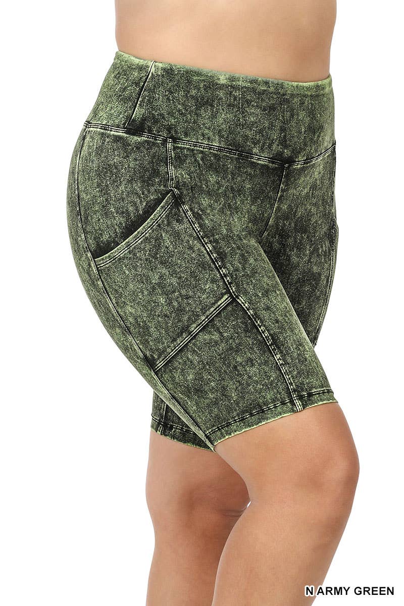 ._ SI-22150 PLUS SIZE MINERAL WASH WIDE WAISTBAND POCKET LEGGINGS