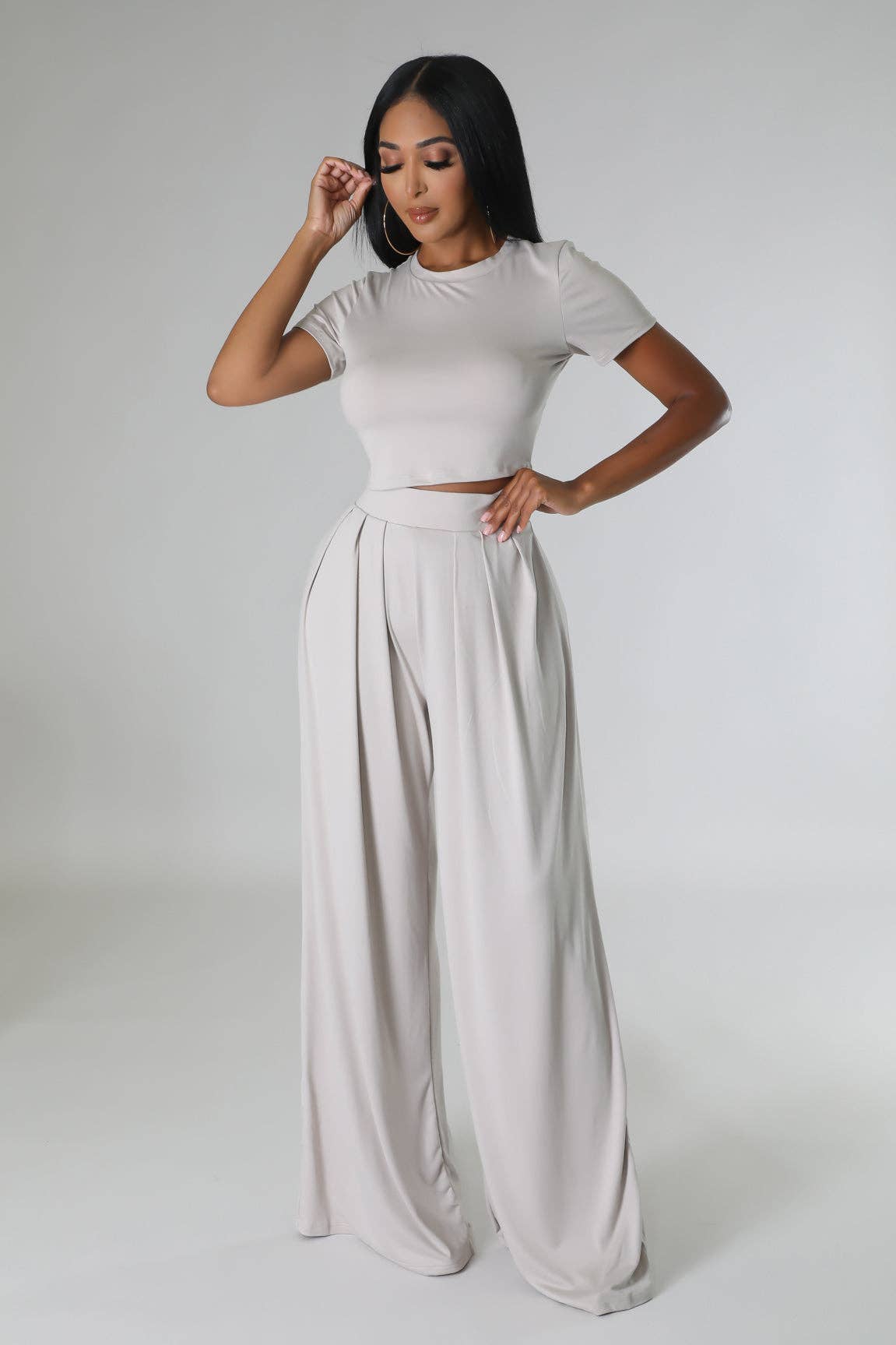 CROPPED TOP AND WIDE LEG PANTS SET