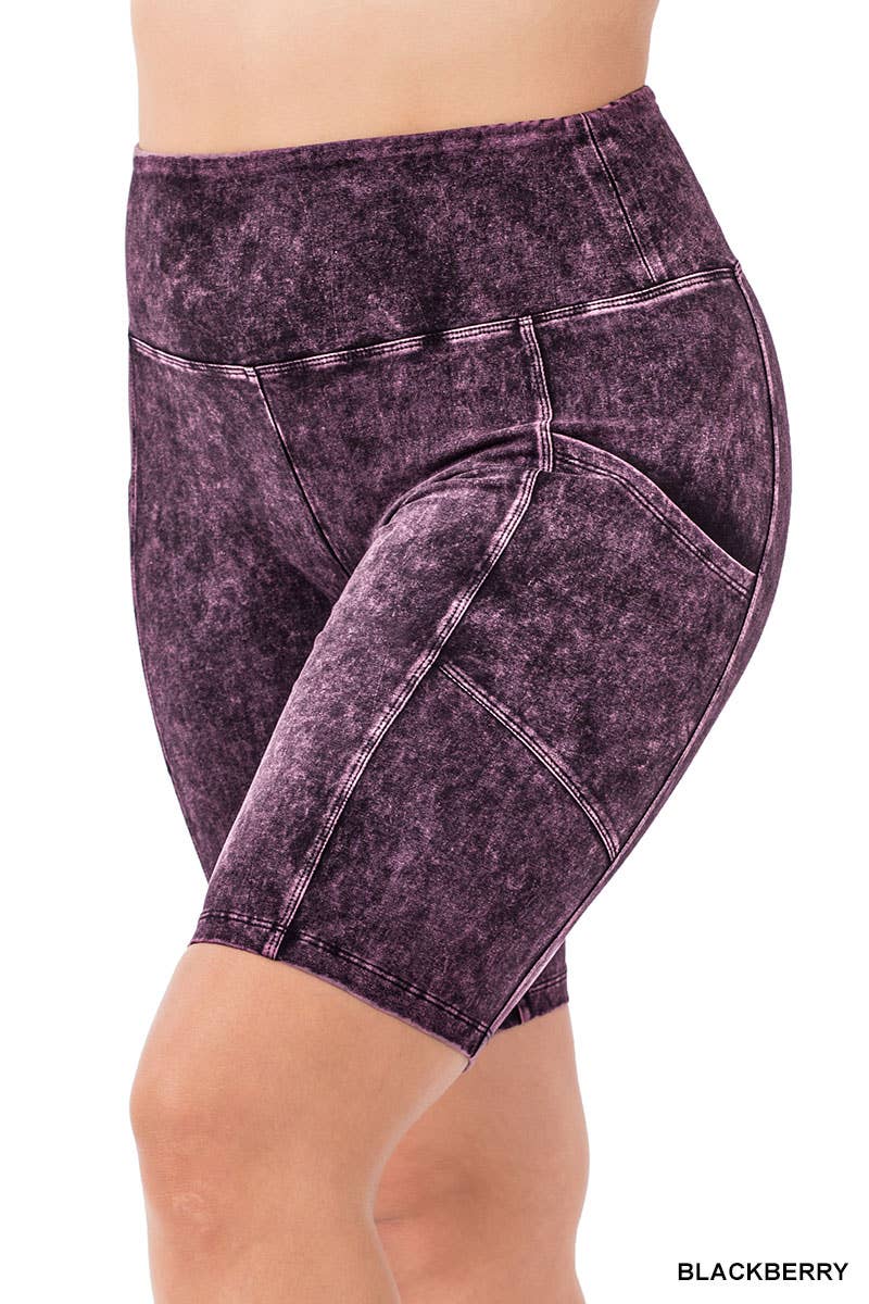 ._ SI-22150 PLUS SIZE MINERAL WASH WIDE WAISTBAND POCKET LEGGINGS