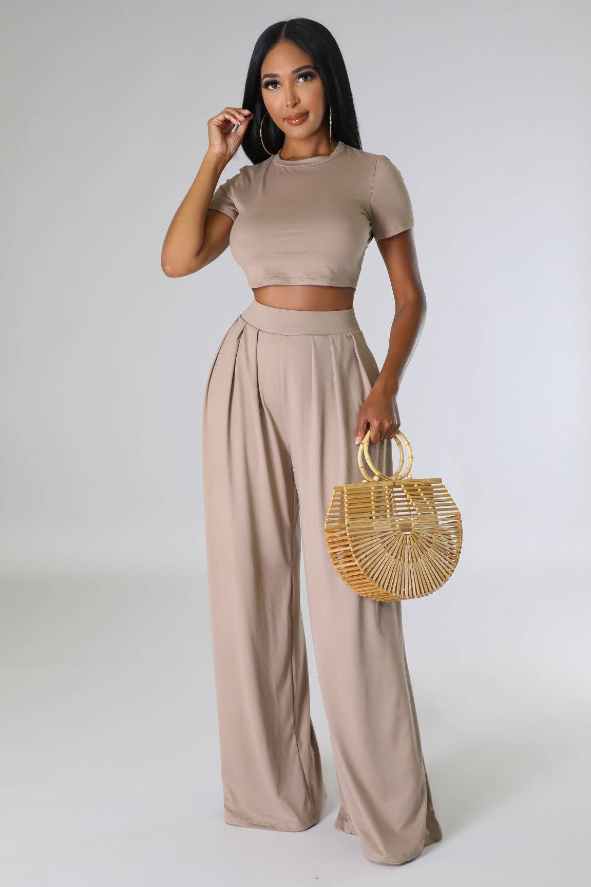 CROPPED TOP AND WIDE LEG PANTS SET