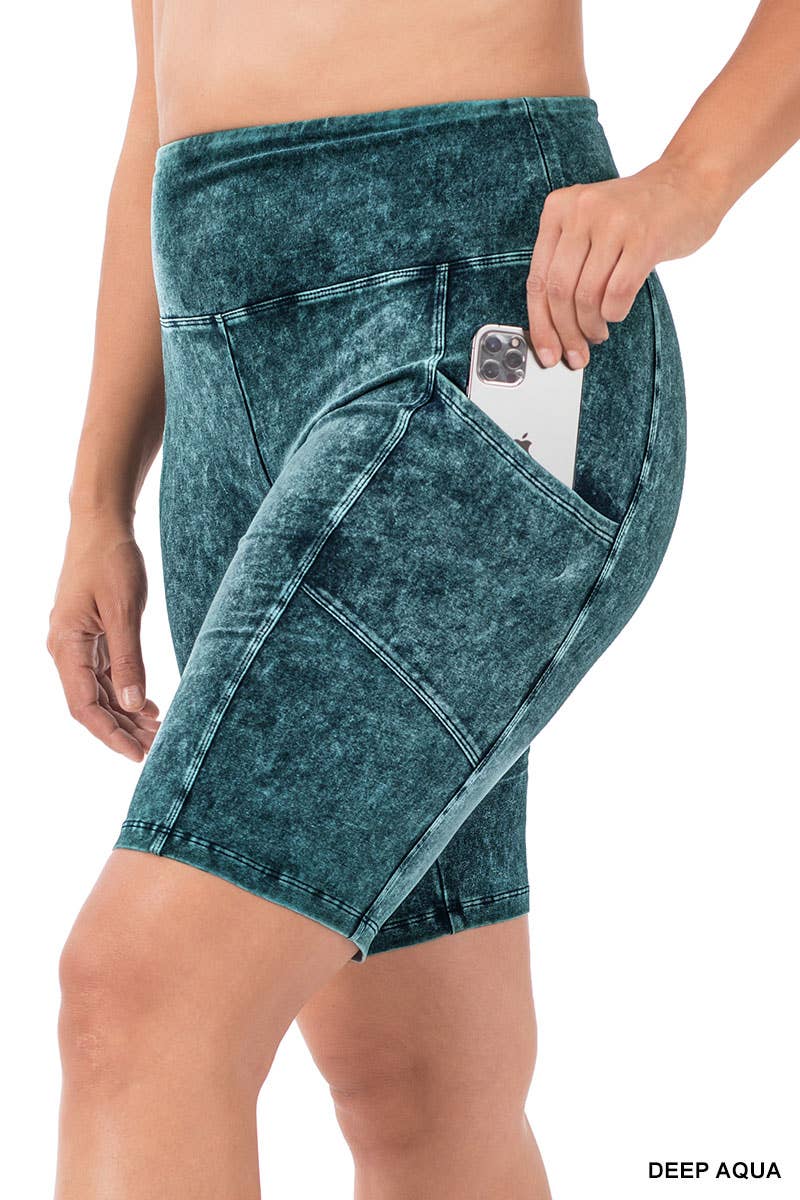 ._ SI-22150 PLUS SIZE MINERAL WASH WIDE WAISTBAND POCKET LEGGINGS