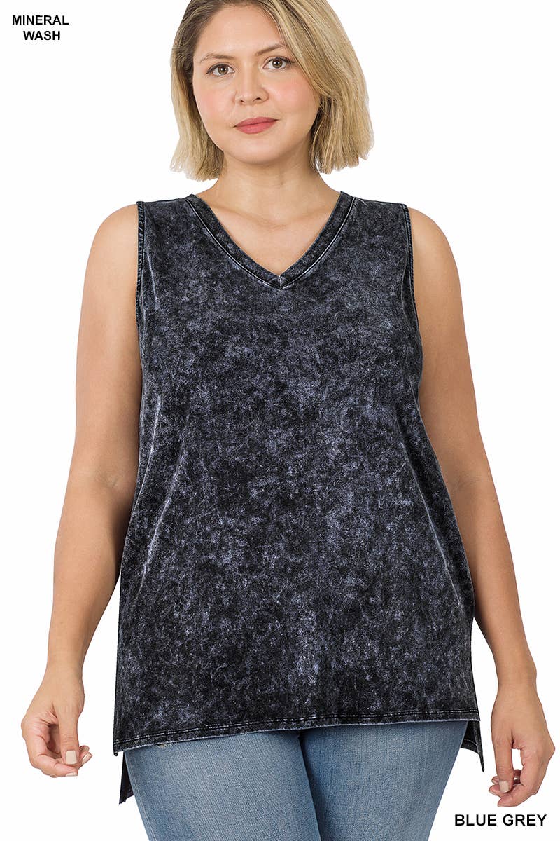 ,,,..._ SI-22151 Plus size Mineral Wash Top w/ Side Slit