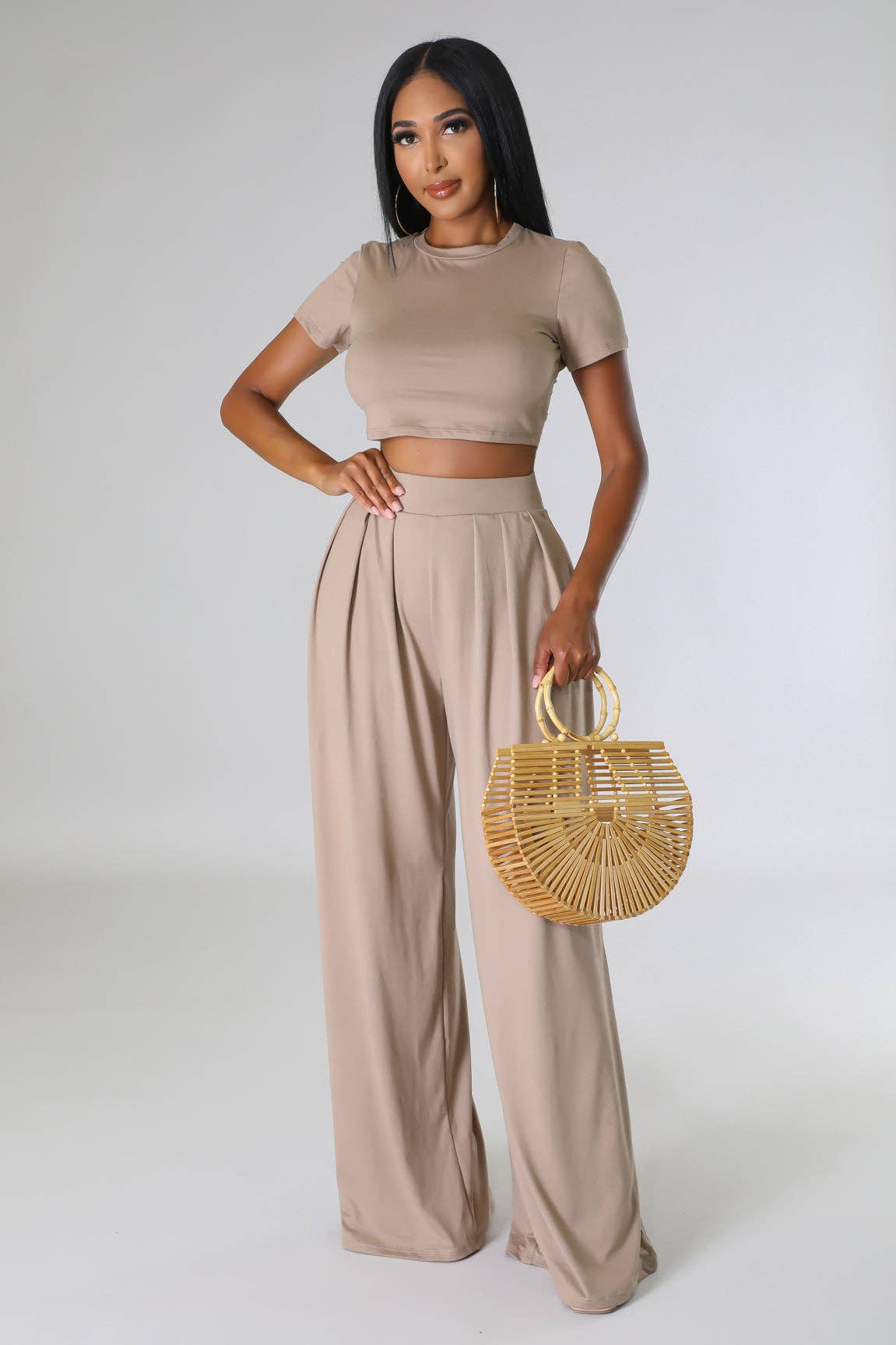 CROPPED TOP AND WIDE LEG PANTS SET