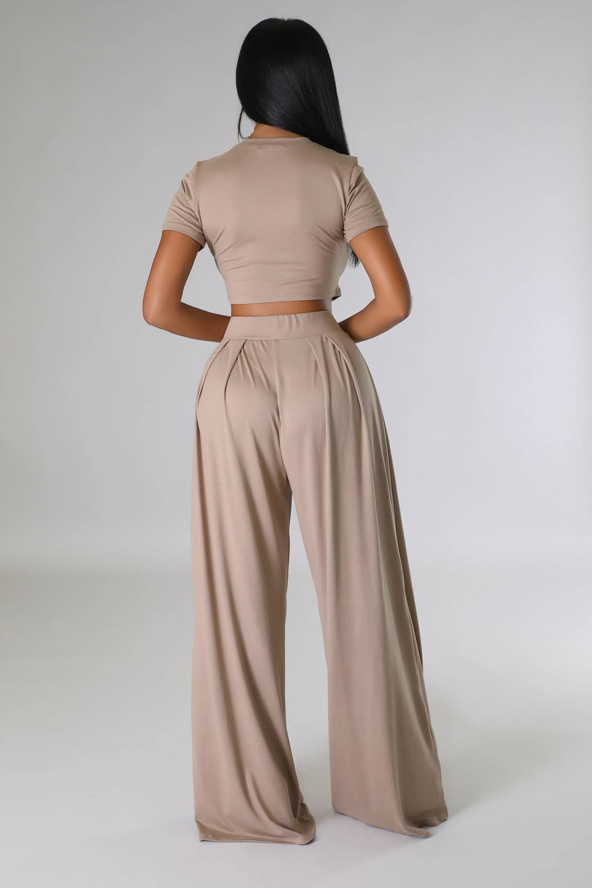 CROPPED TOP AND WIDE LEG PANTS SET