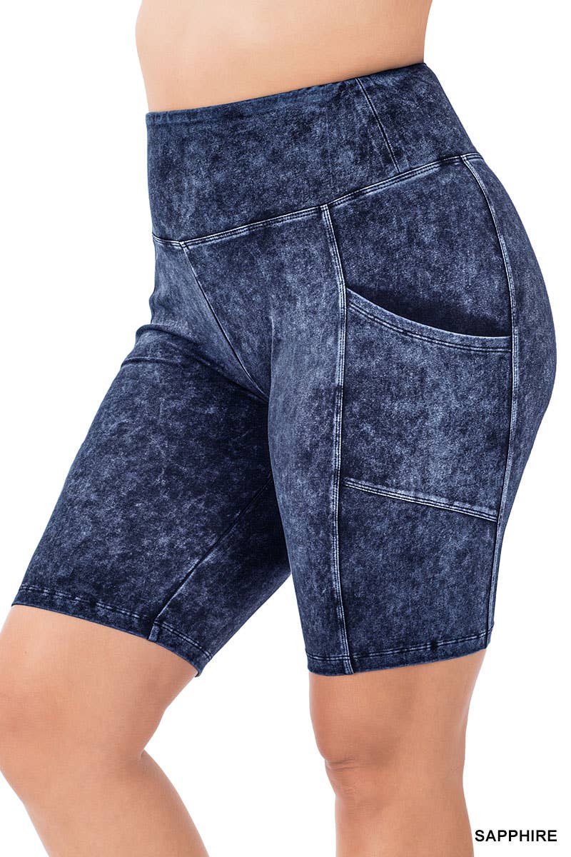 ._ SI-22150 PLUS SIZE MINERAL WASH WIDE WAISTBAND POCKET LEGGINGS