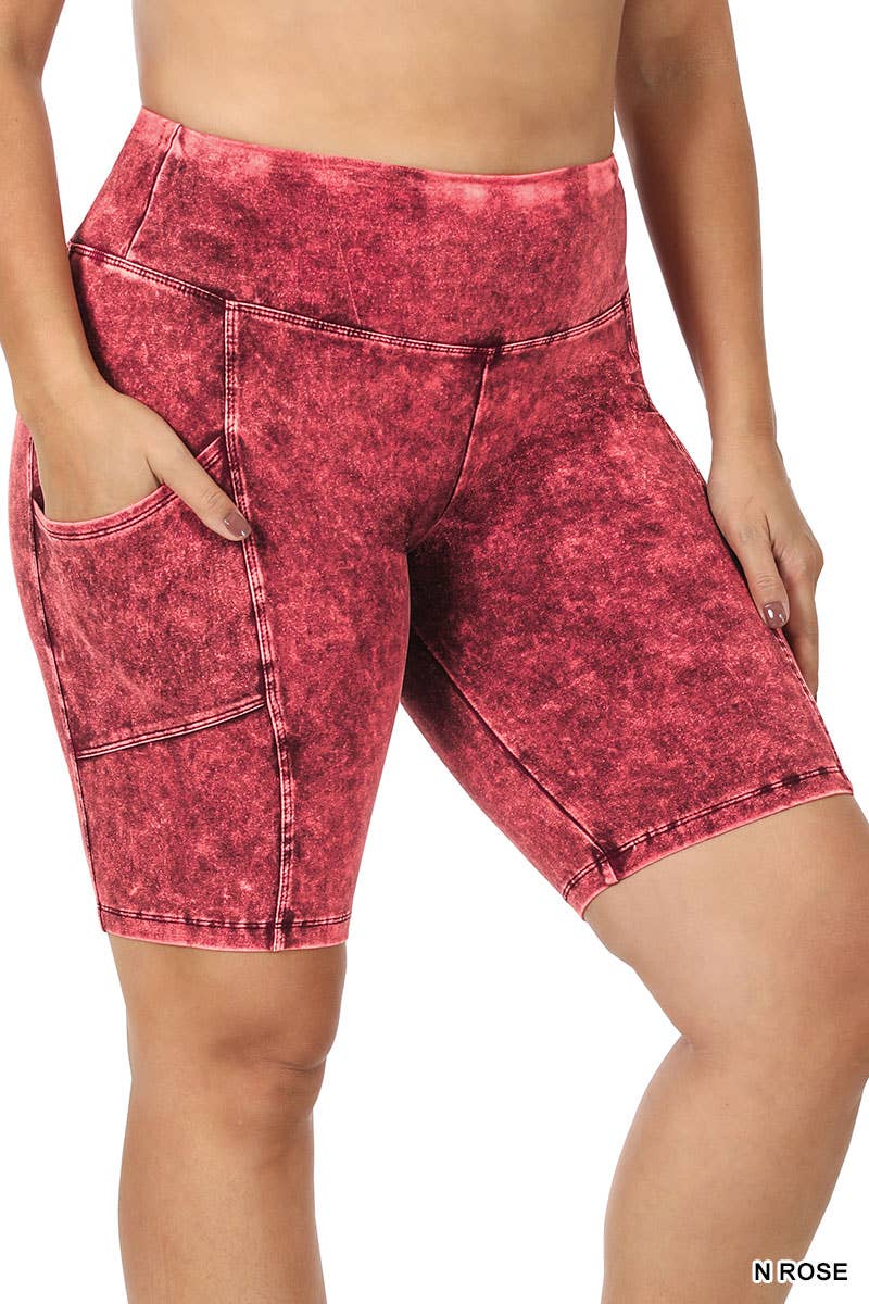 ._ SI-22150 PLUS SIZE MINERAL WASH WIDE WAISTBAND POCKET LEGGINGS