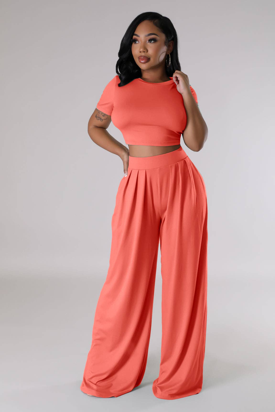 CROPPED TOP AND WIDE LEG PANTS SET