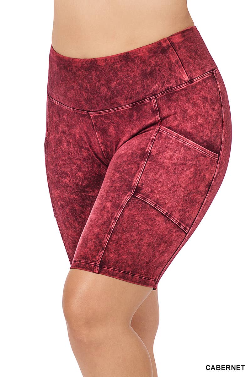 ._ SI-22150 PLUS SIZE MINERAL WASH WIDE WAISTBAND POCKET LEGGINGS