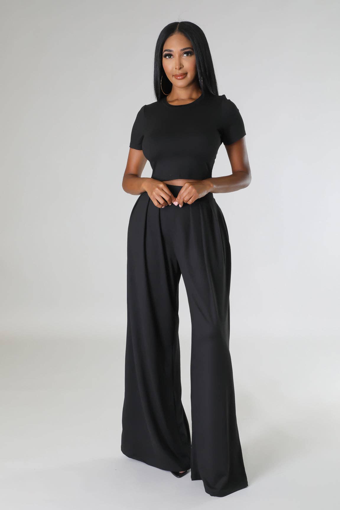 CROPPED TOP AND WIDE LEG PANTS SET