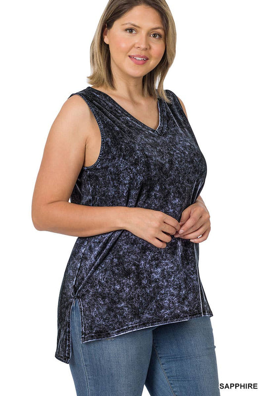 ,,,..._ SI-22151 Plus size Mineral Wash Top w/ Side Slit