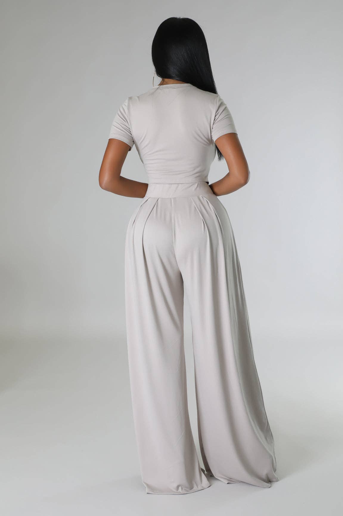 CROPPED TOP AND WIDE LEG PANTS SET