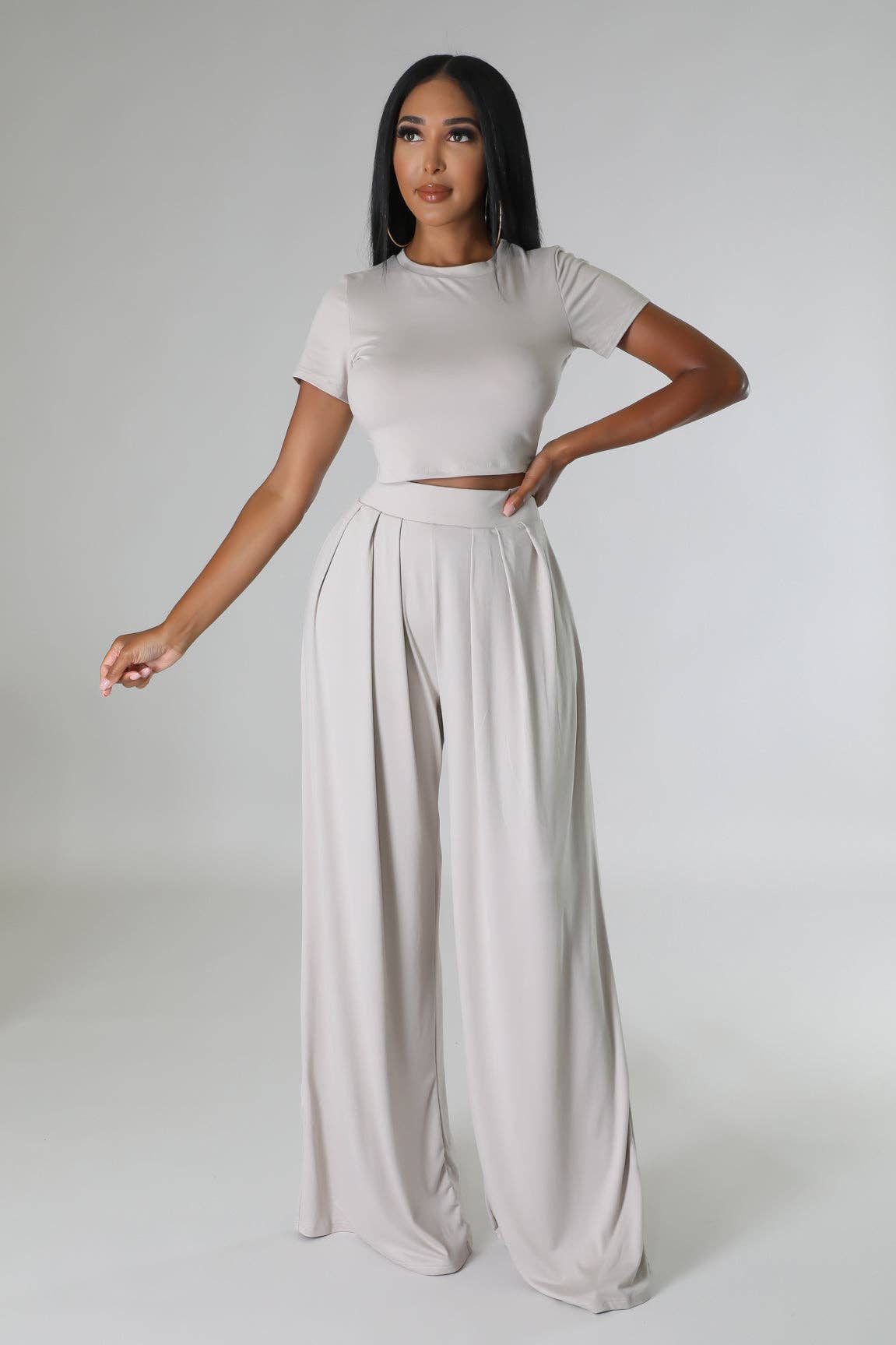 CROPPED TOP AND WIDE LEG PANTS SET