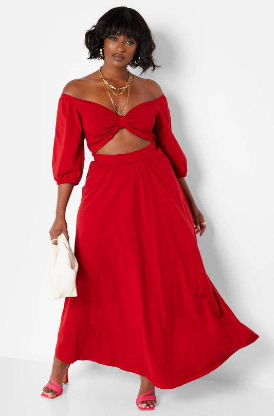 Want It All Twist Front Cut Out Maxi A Line Dress