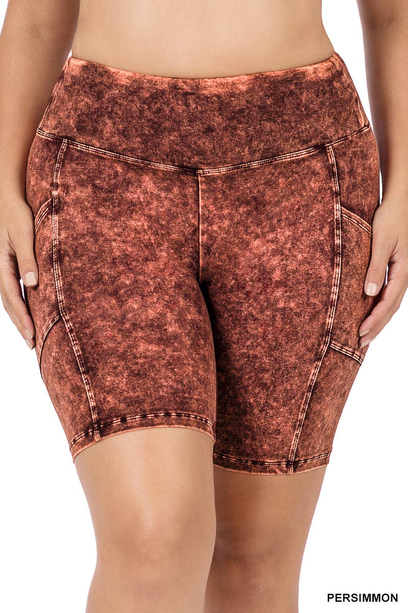 ._ SI-22150 PLUS SIZE MINERAL WASH WIDE WAISTBAND POCKET LEGGINGS