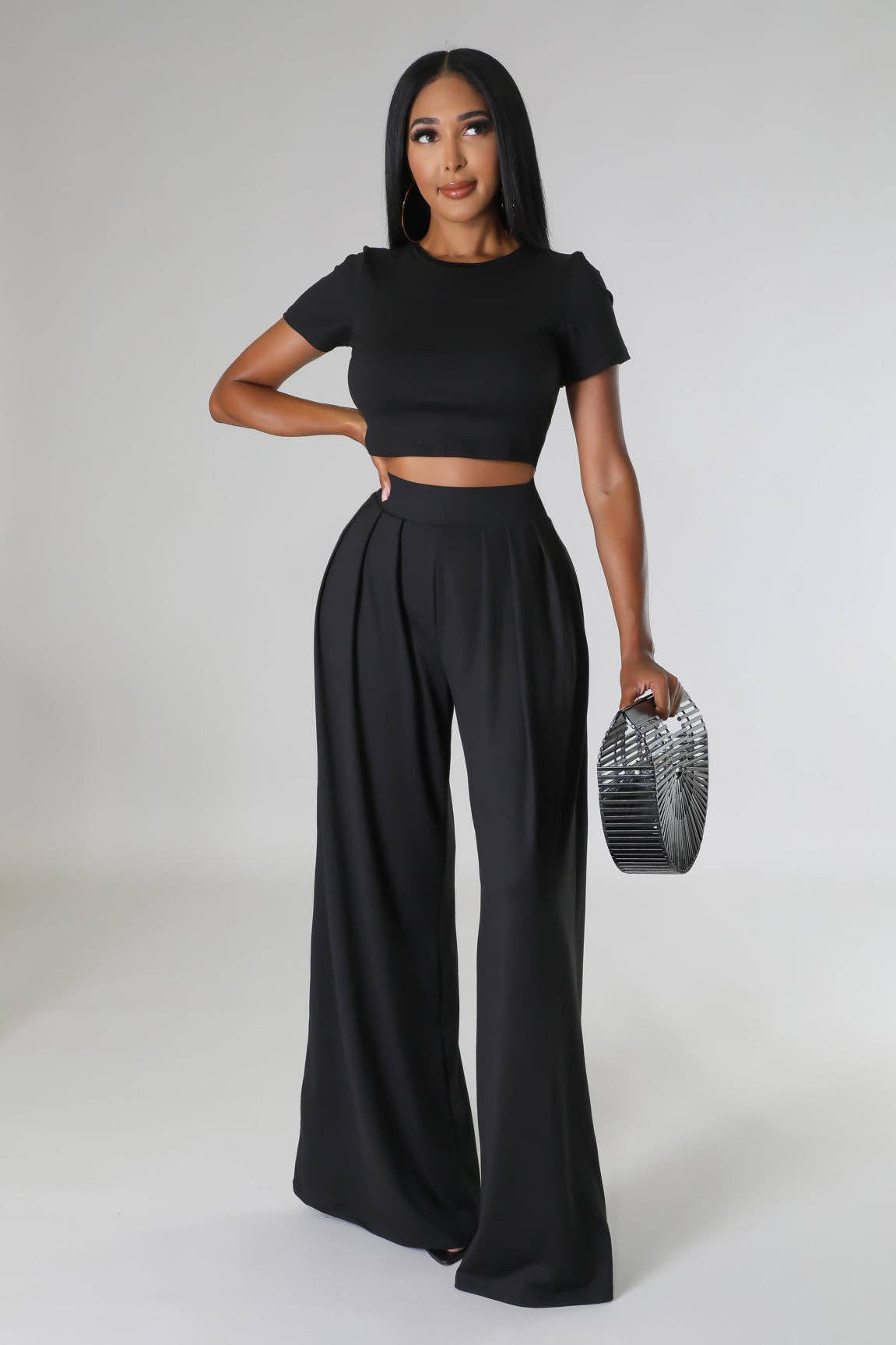 CROPPED TOP AND WIDE LEG PANTS SET