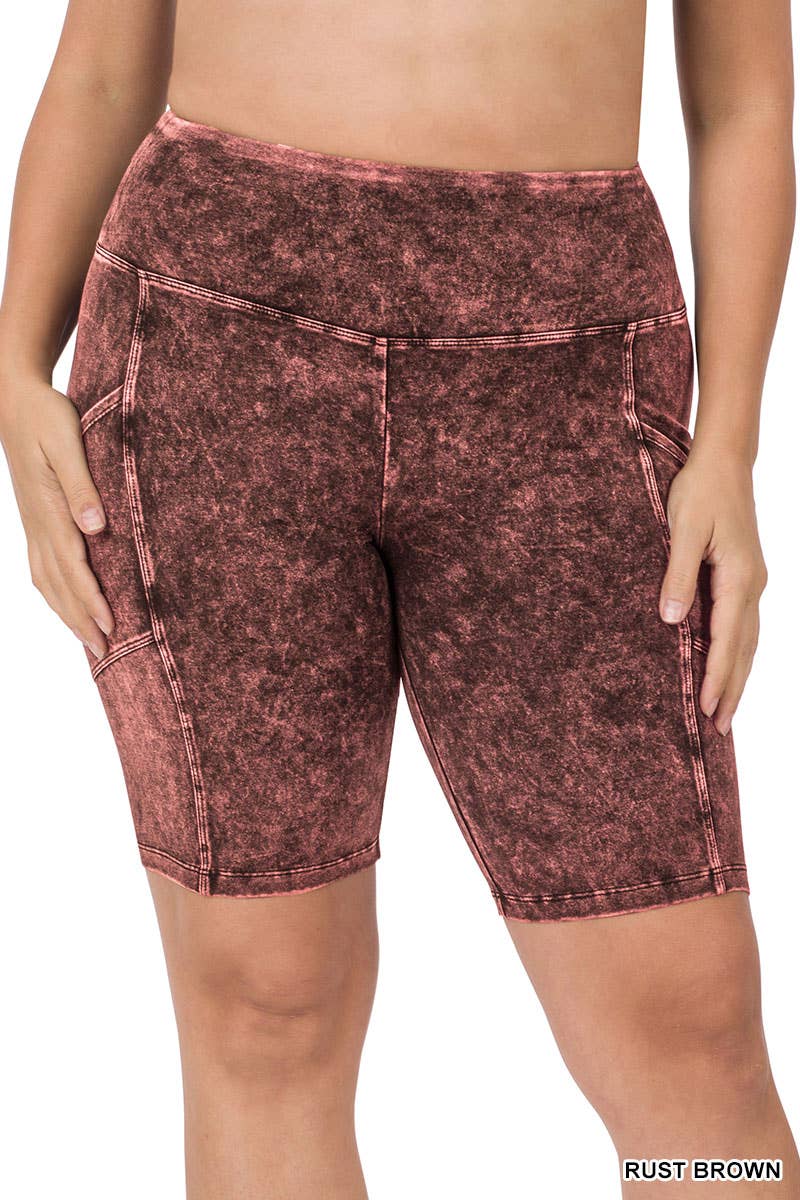 ._ SI-22150 PLUS SIZE MINERAL WASH WIDE WAISTBAND POCKET LEGGINGS