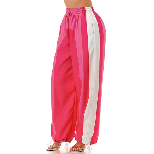 Plus Drawstring Elastic Waist Windbreaker Pants