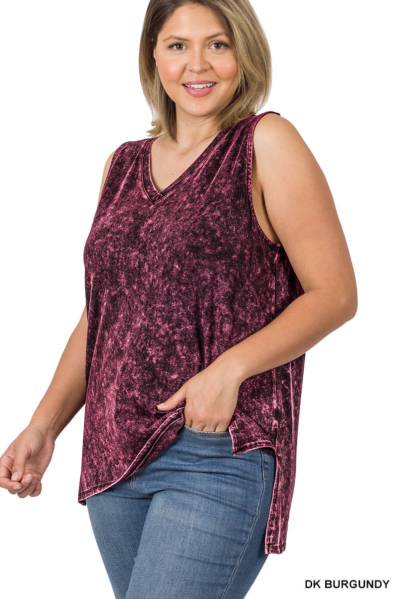 ,,,..._ SI-22151 Plus size Mineral Wash Top w/ Side Slit