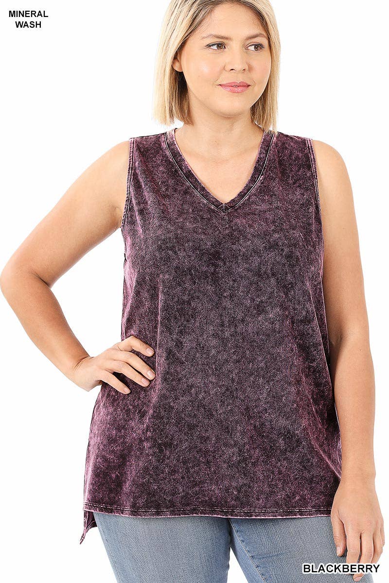 ,,,..._ SI-22151 Plus size Mineral Wash Top w/ Side Slit