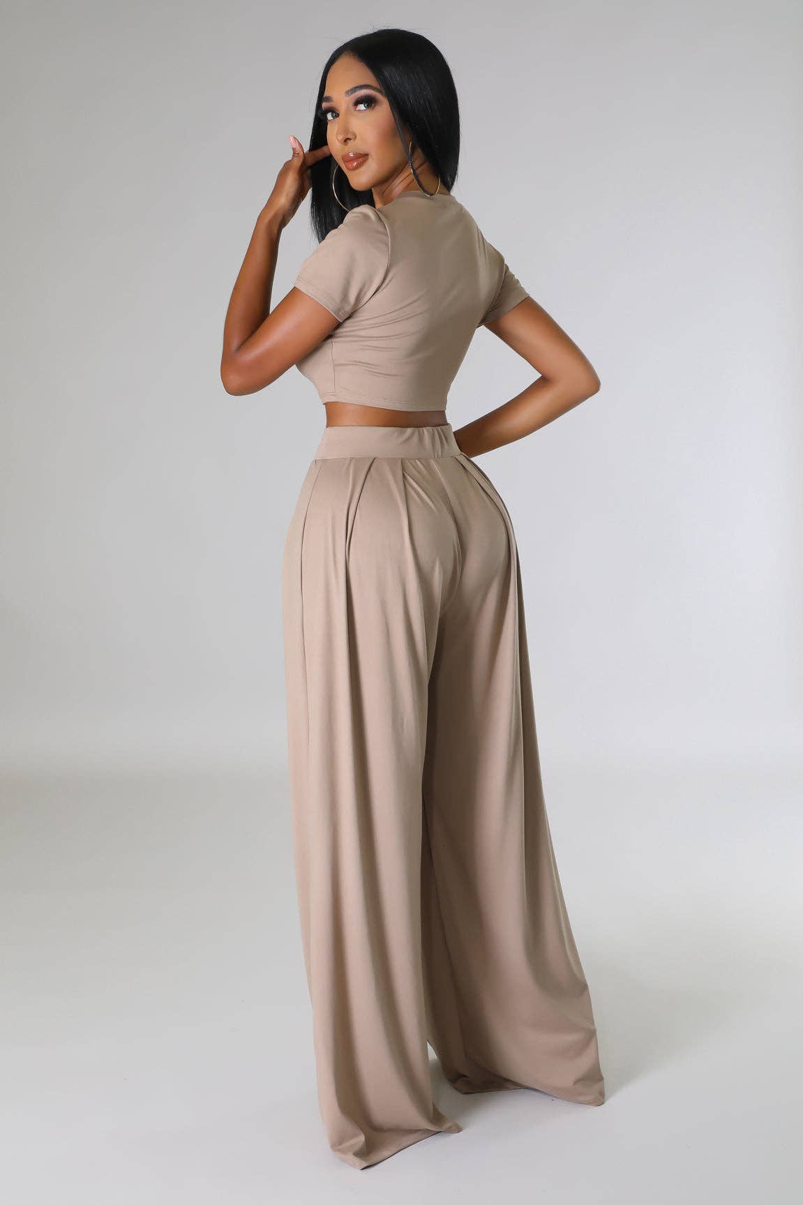 CROPPED TOP AND WIDE LEG PANTS SET
