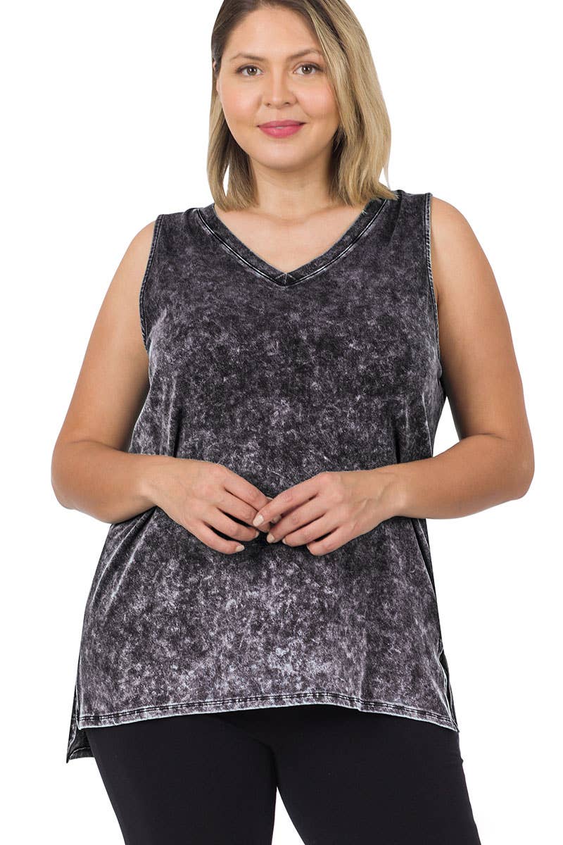 ,,,..._ SI-22151 Plus size Mineral Wash Top w/ Side Slit