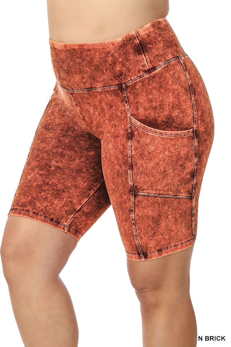 ._ SI-22150 PLUS SIZE MINERAL WASH WIDE WAISTBAND POCKET LEGGINGS