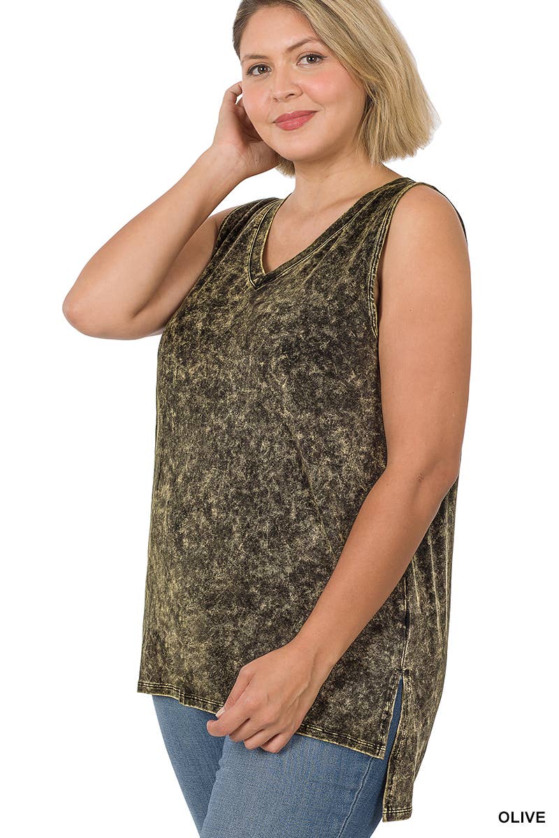 ,,,..._ SI-22151 Plus size Mineral Wash Top w/ Side Slit