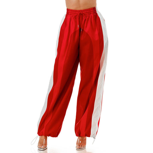 Drawstring Elastic Waist Windbreaker Track Pants