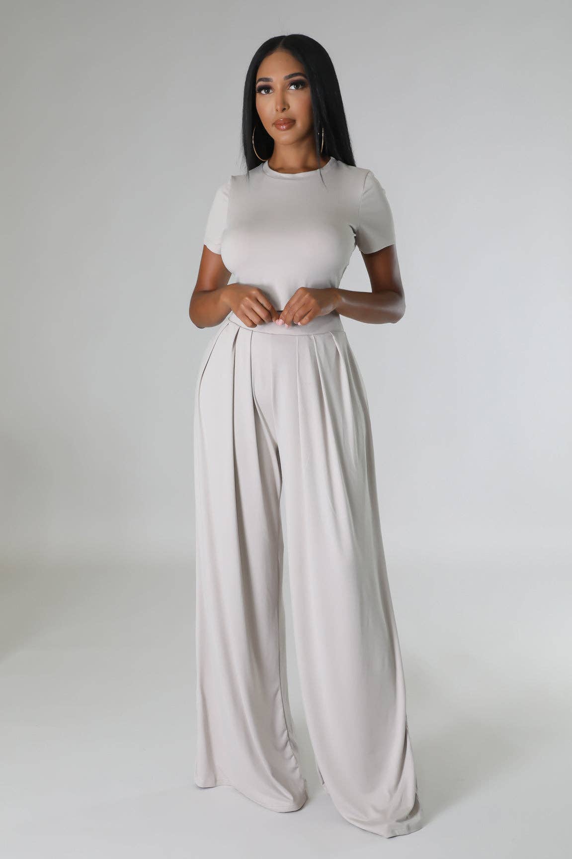 CROPPED TOP AND WIDE LEG PANTS SET