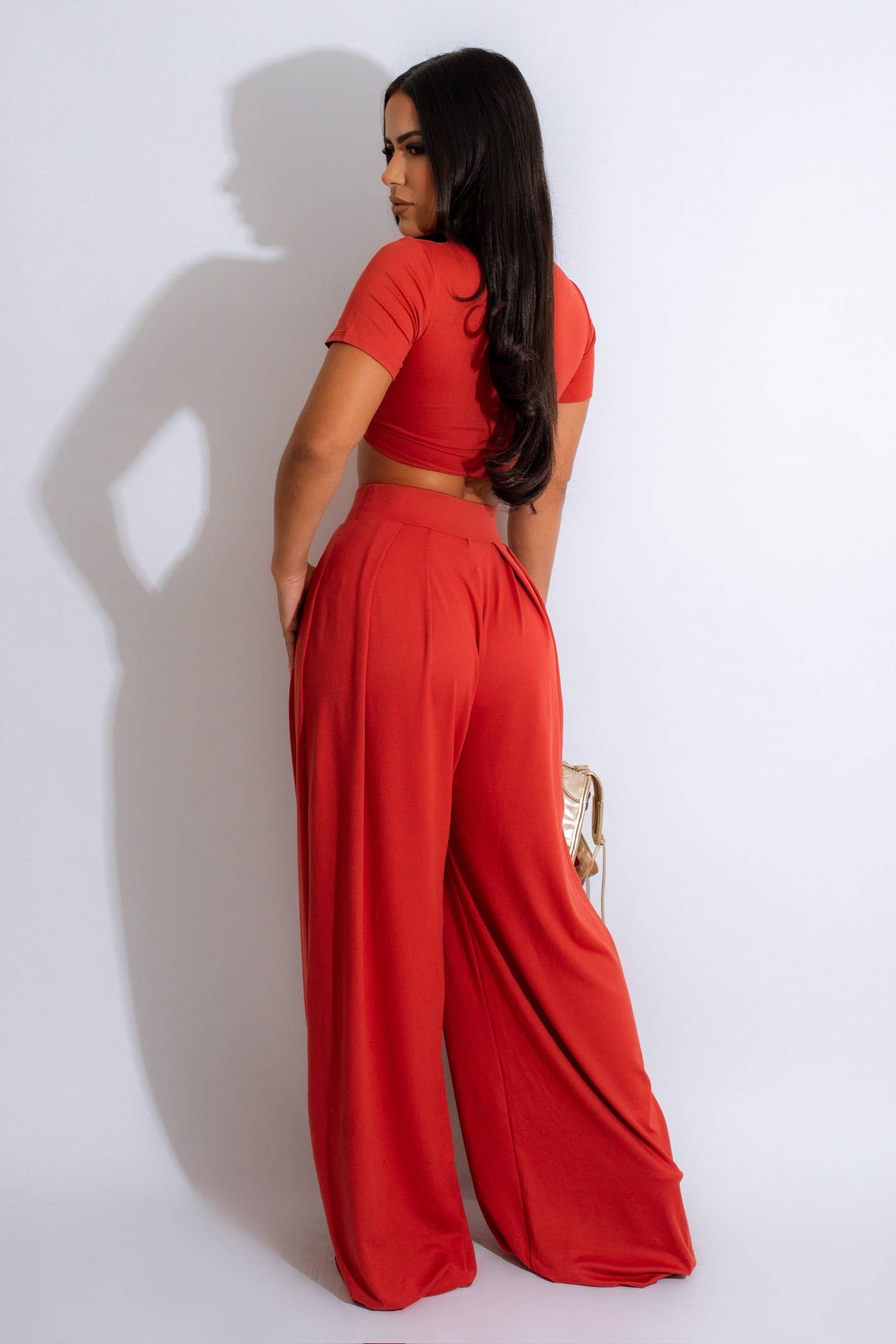 CROPPED TOP AND WIDE LEG PANTS SET