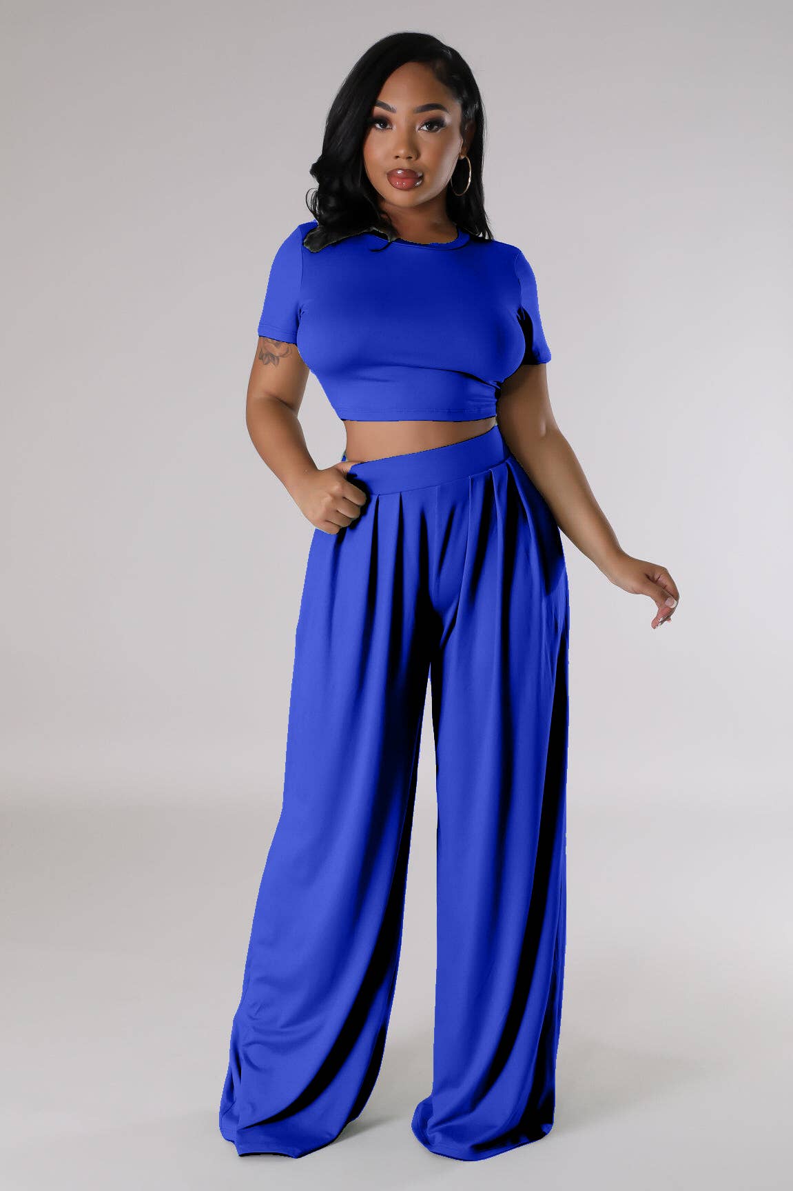 CROPPED TOP AND WIDE LEG PANTS SET