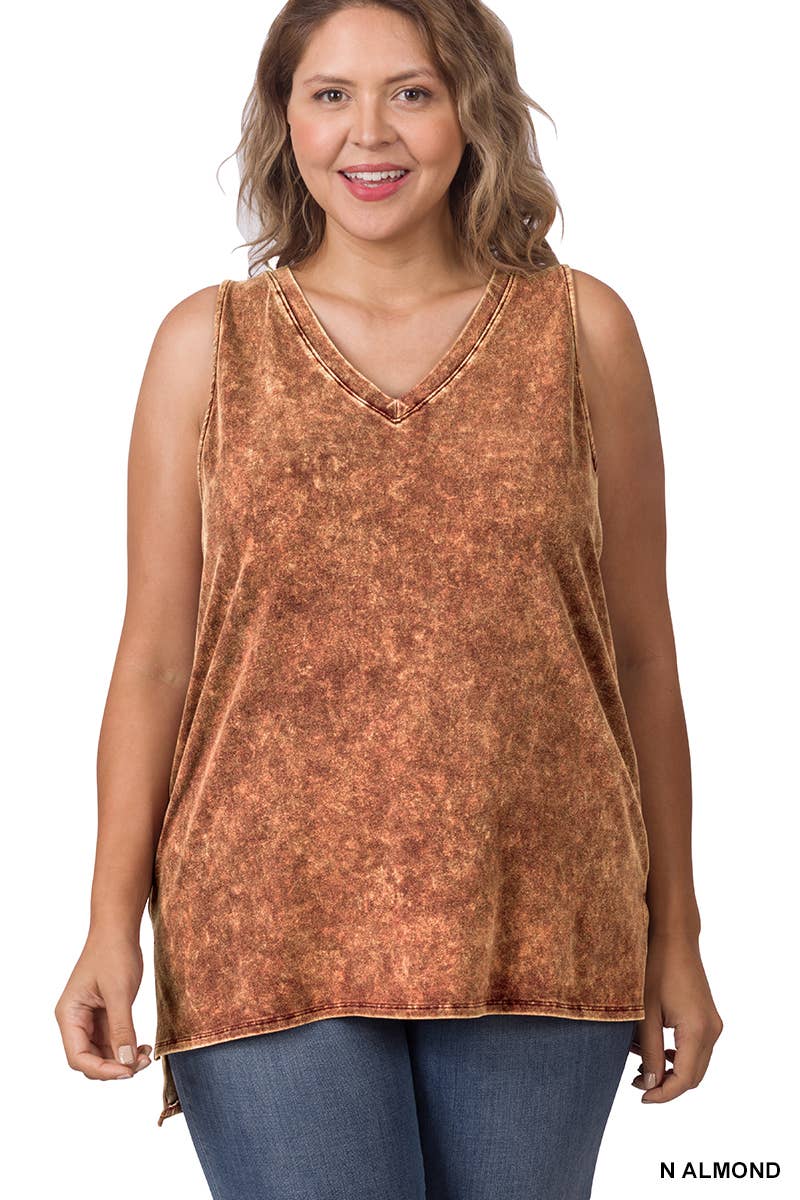 ,,,..._ SI-22151 Plus size Mineral Wash Top w/ Side Slit