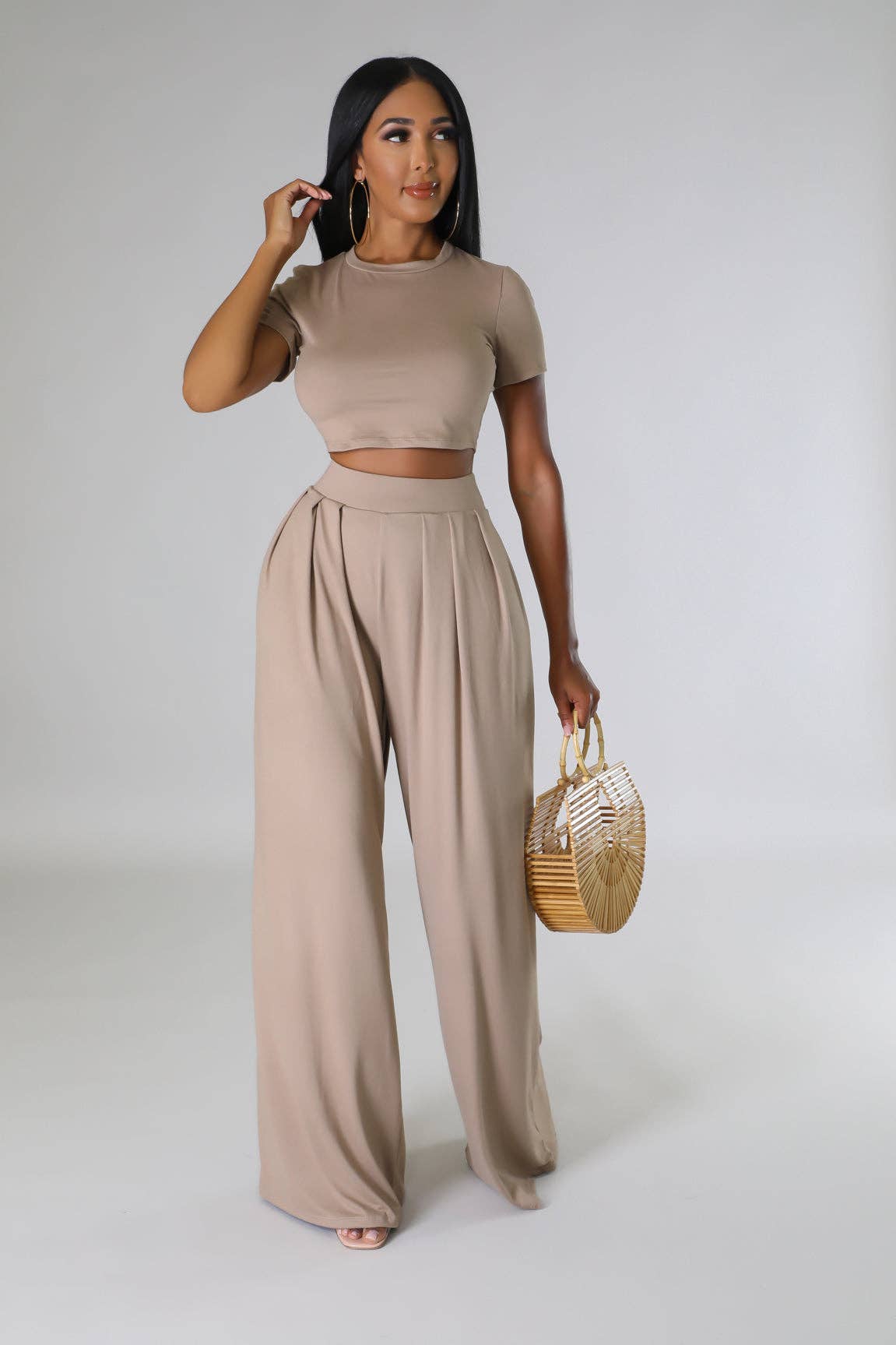 CROPPED TOP AND WIDE LEG PANTS SET