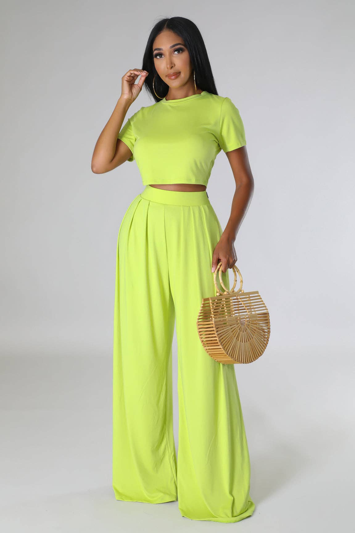 CROPPED TOP AND WIDE LEG PANTS SET