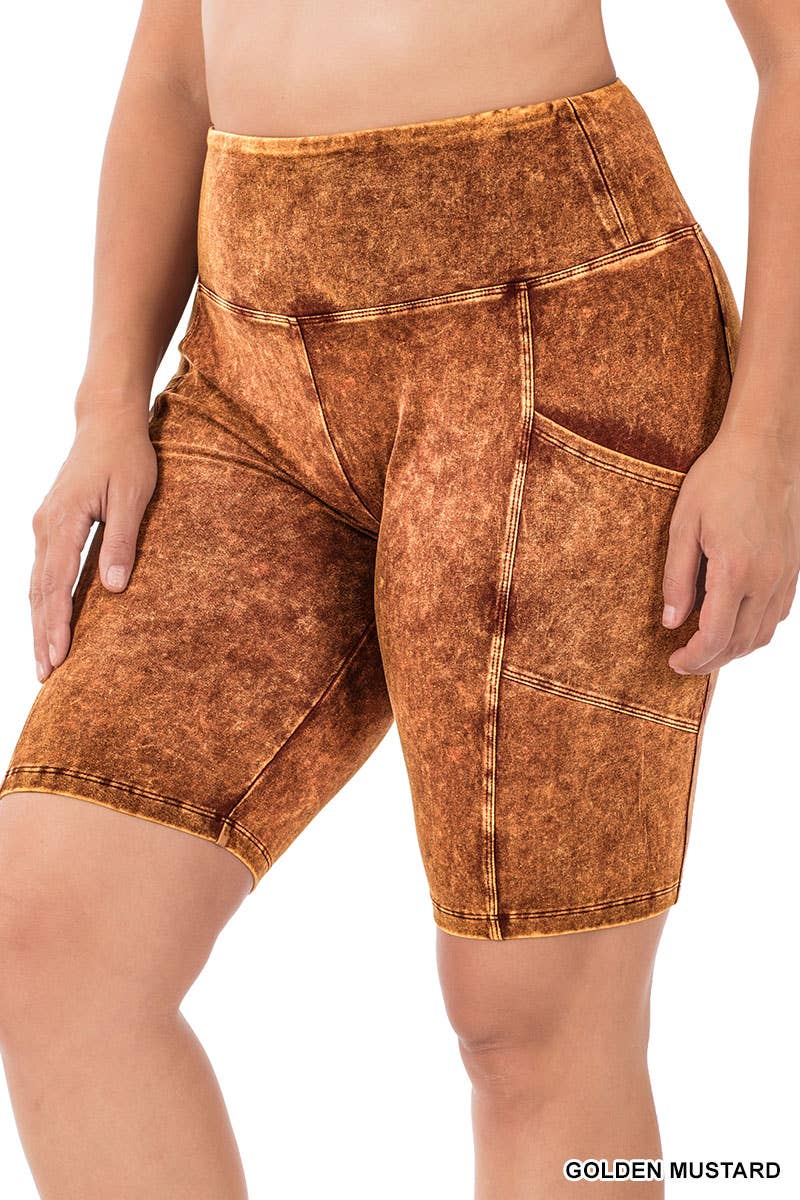 ._ SI-22150 PLUS SIZE MINERAL WASH WIDE WAISTBAND POCKET LEGGINGS